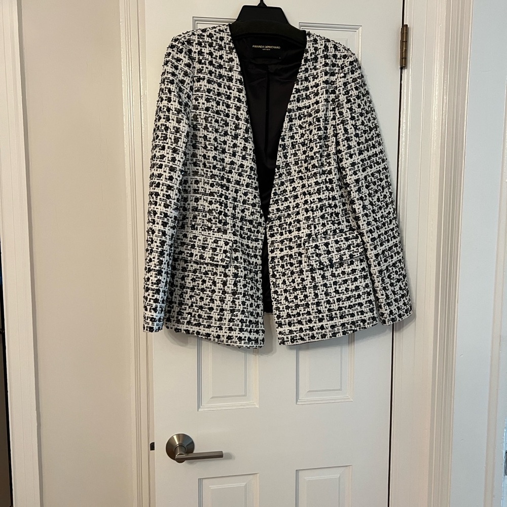 Amanda Uprichard Black and White Tweed Cody Sparkle Blazer